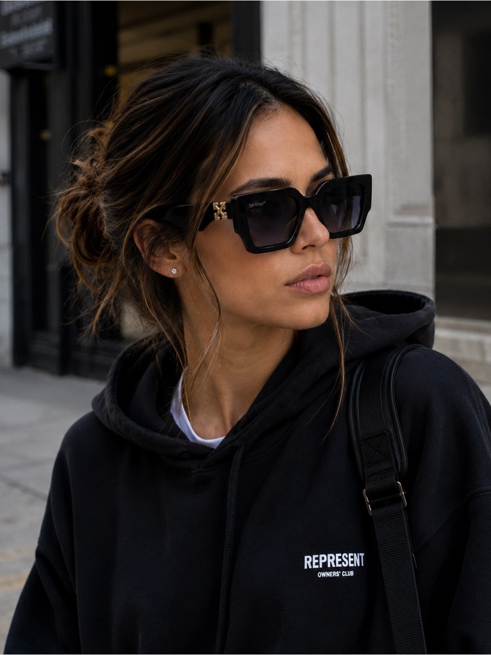 Off White OERI003 Black Oversized Square Sunglasses Gold Logo Made in Italy